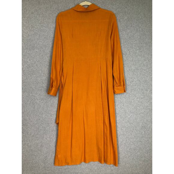 Rachel Zoe Linen Wrap Dress Size 2 Midi Shirt Tie Academia Quiet Luxury Career - Picture 11 of 12